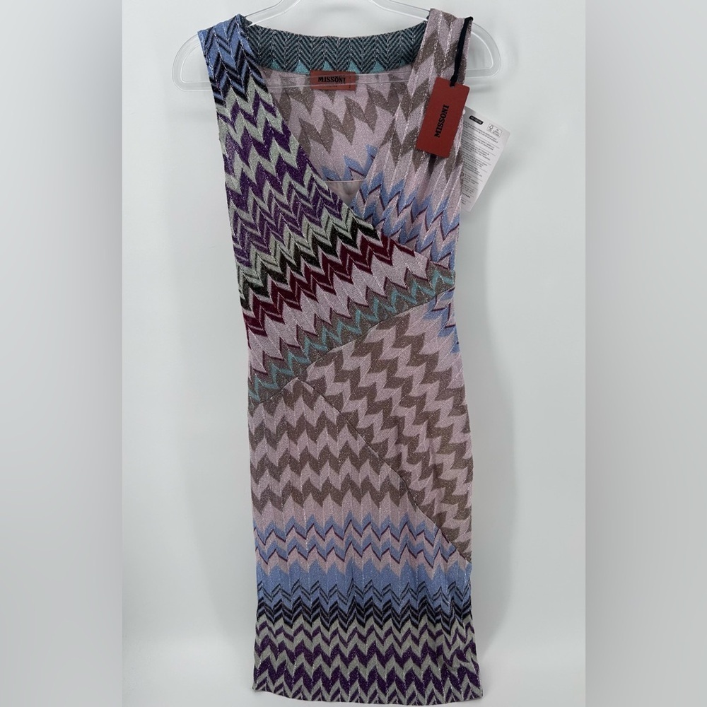 NWT  Missoni Zig Zag Faux Wrap Multicolor Midi Dress Size IT 40 US S - Picture 5 of 16